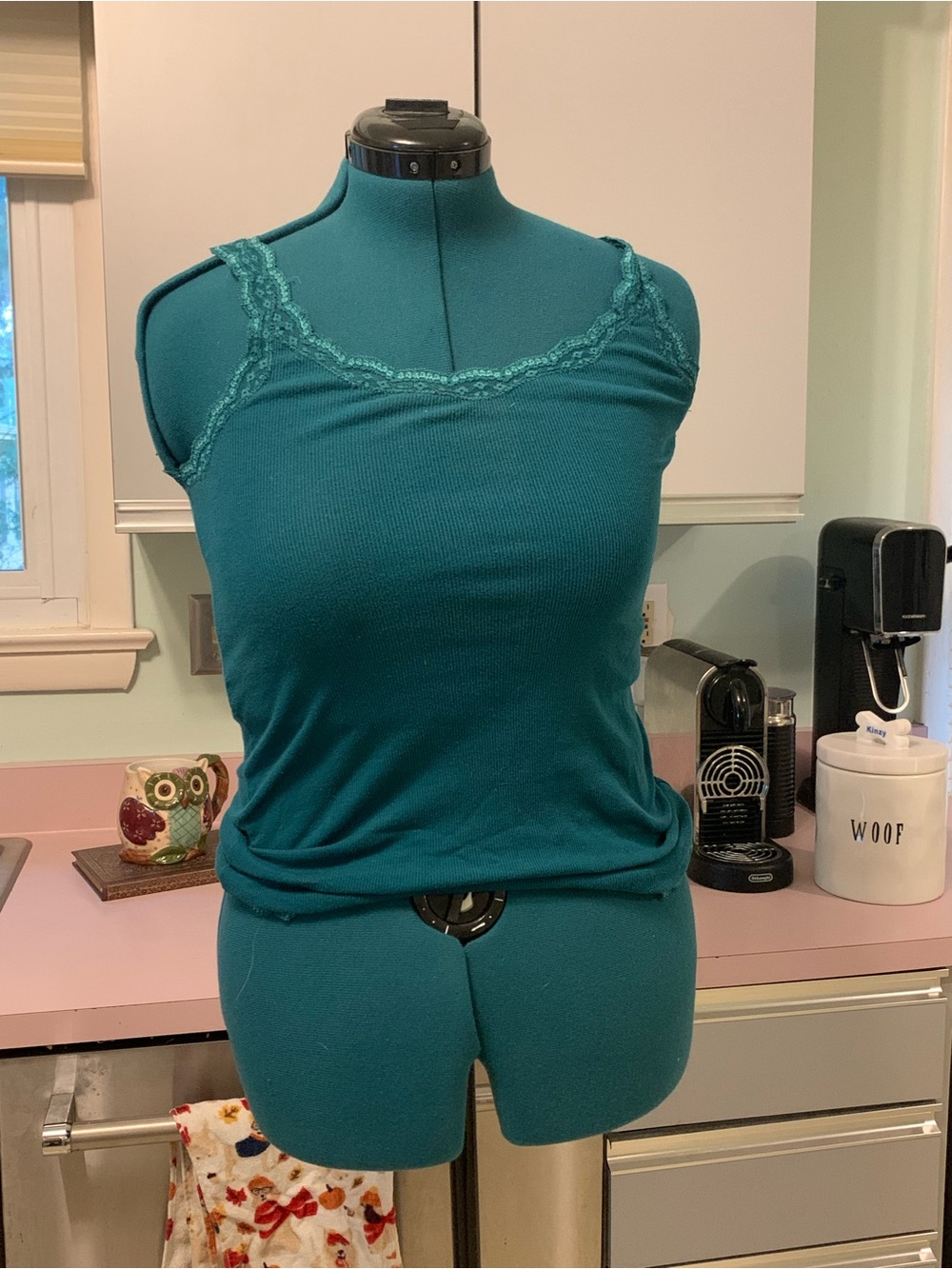 American Eagle Lace-Trim Ribbed Camisole Tank - Teal